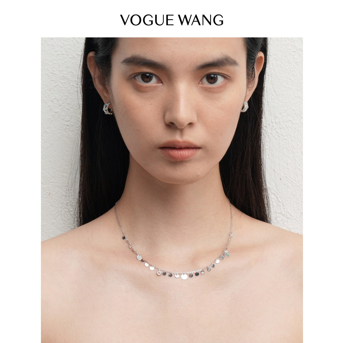 VOGUEWANG春夏S925纯银镀18K金色满天星超闪耀圆片镶钻锁骨项链女