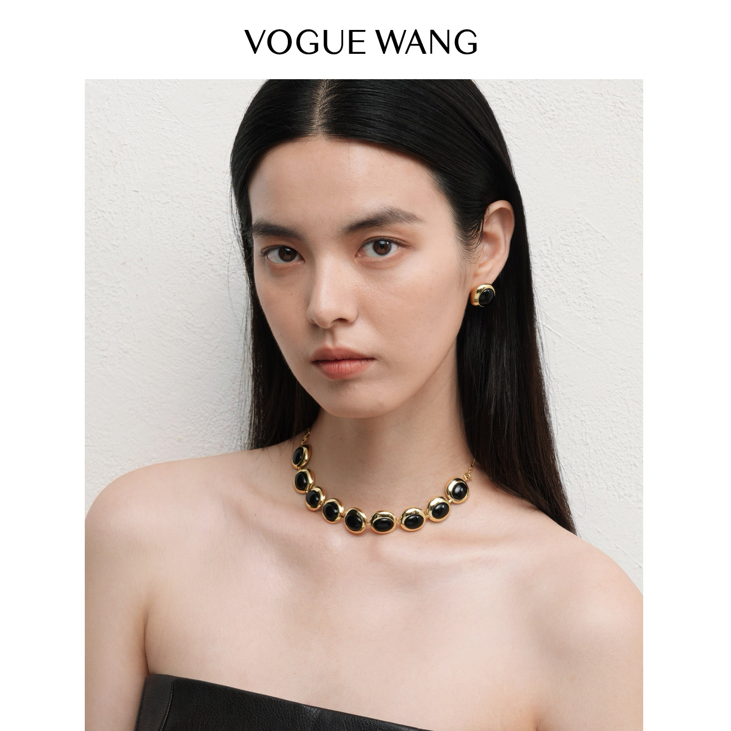 VOGUEWANG复古黑玛瑙椭圆短项链