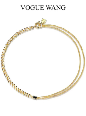 VOGUEWANG时尚博主同款INS风镀18K金双层人工黑色水晶锁骨项链