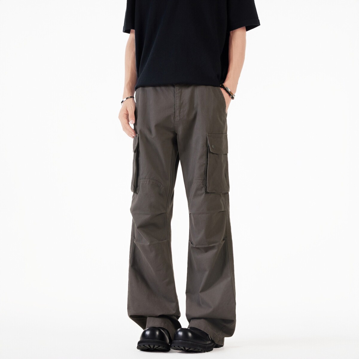 凯文麦克男士修身低腰牛仔裤洗水棉无刺痒做旧风琴口袋直筒长裤