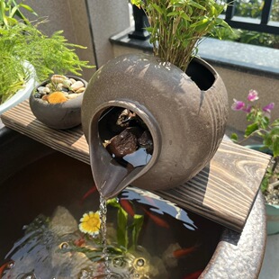 鱼缸过滤器流水循环系统庭院造景流水摆件鱼缸流水陶瓷罐摆件陶罐