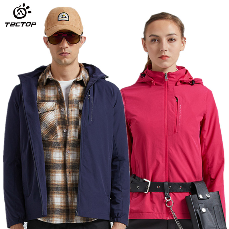 探拓TECTOP户外春秋男女可脱帽运动风衣徒步休闲上衣透气弹力外套