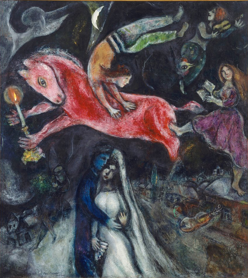 夏加尔Marc chagall油画赤马红马手绘临摹复制品玄关装饰画竖版 家居饰品 油画 原图主图