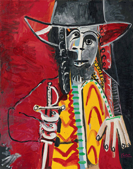 现代抽象手工家居装饰画 picasso毕加索油画持剑的男人名画复制品