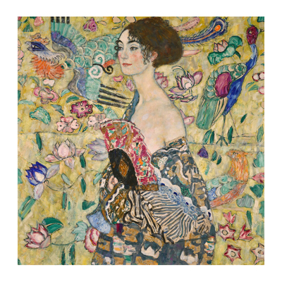 复古装饰画Gustav Klimt持扇的女子客厅纯手绘临摹克里姆特油画