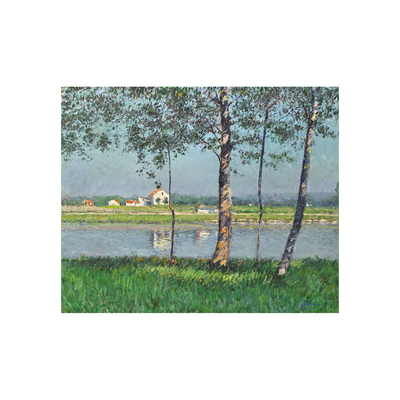 手绘临摹印象派名画卡耶博特油画小热讷维耶的塞纳河畔Caillebott