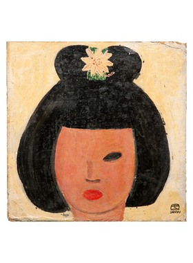 临摹常玉仕女像独眼少女中古风装饰画客厅艺术挂画手绘油画sanyu