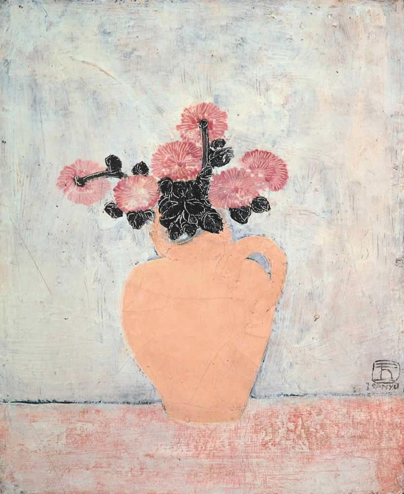 常玉油画瓶菊sanyu新中式卧室现代纯手绘临摹复制品花卉装饰画