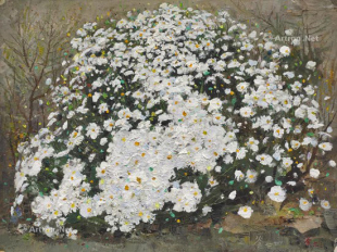 吴冠中油画野菊花手工复制品中式装饰画花卉风景田园植物手绘无框