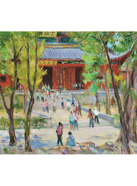 中式手绘风景油画客厅餐厅沙发背景墙书房寺庙挂画临摹胡善馀归隐