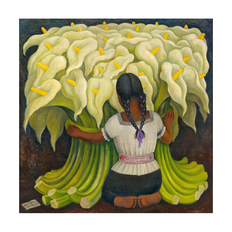 临摹迭戈·里维拉Diego Rivera贩卖百合花的女孩手绘油画装饰画