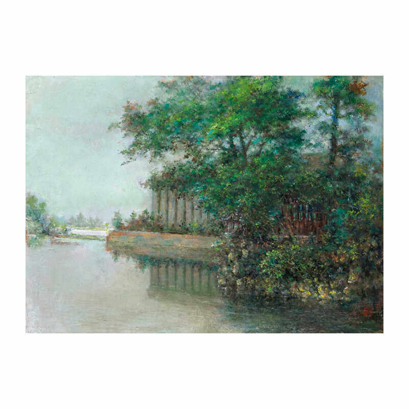 新中式山水画客厅沙发挂画装饰画中国水乡风景手绘临摹朱世杰油画