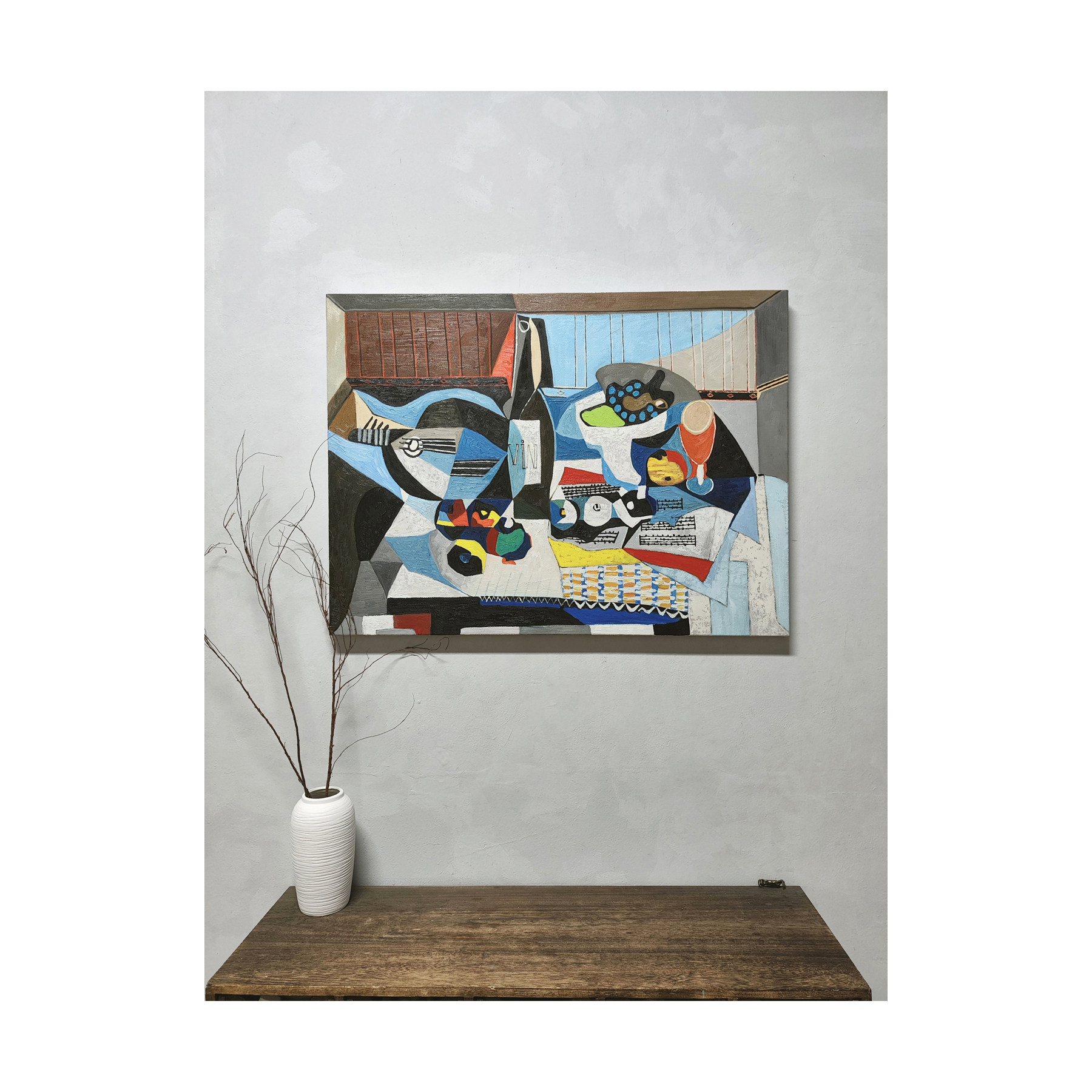 Picasso油画手绘世界名画玄关书房画临摹毕加索一瓶葡萄酒装饰画