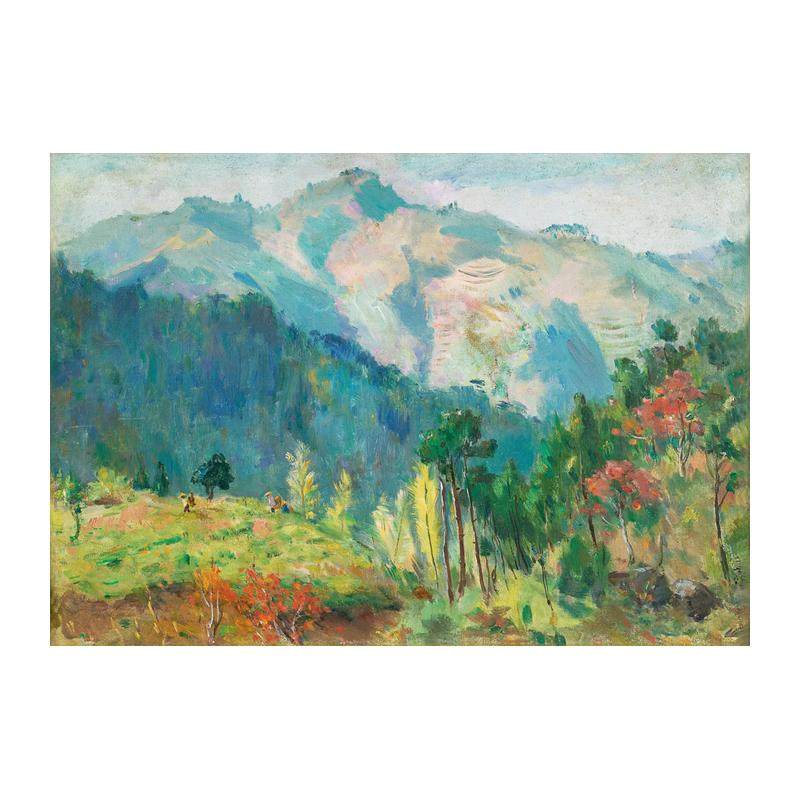 临摹胡善馀油画山区之秋天客厅餐厅挂画手绘油画田野玄关装饰画