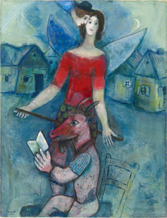 Marc Chagall油画天使与读者浪漫想像装饰画世界名画复制品夏加尔