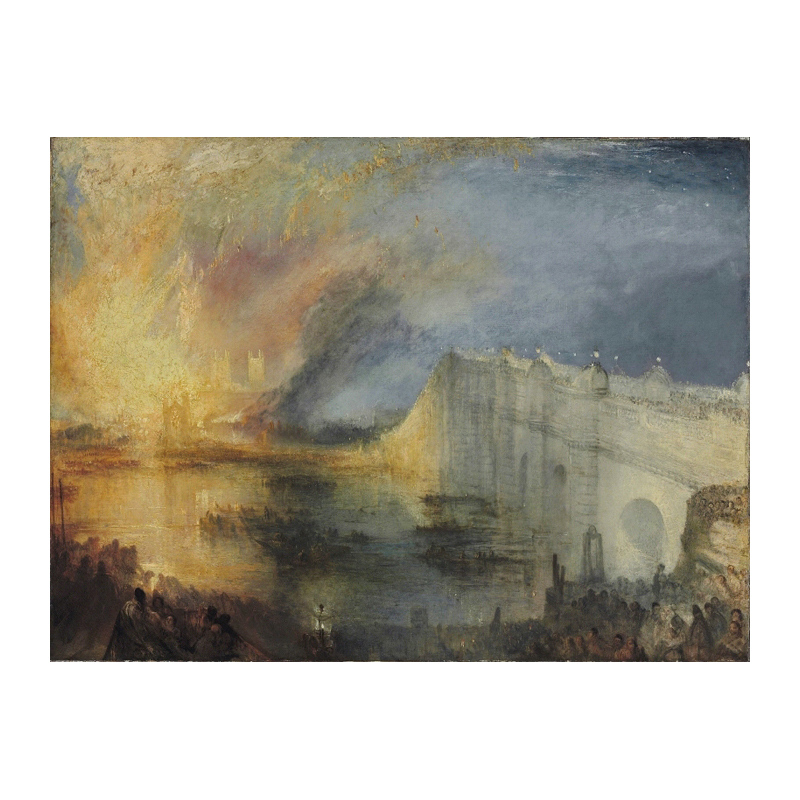 透纳油画客厅餐厅风景画手绘临摹复制品海景上议院和下议院的火灾