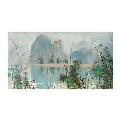 桂林山水装饰画新中式客厅风景挂画手绘临摹苏天赐油画漓江新篁