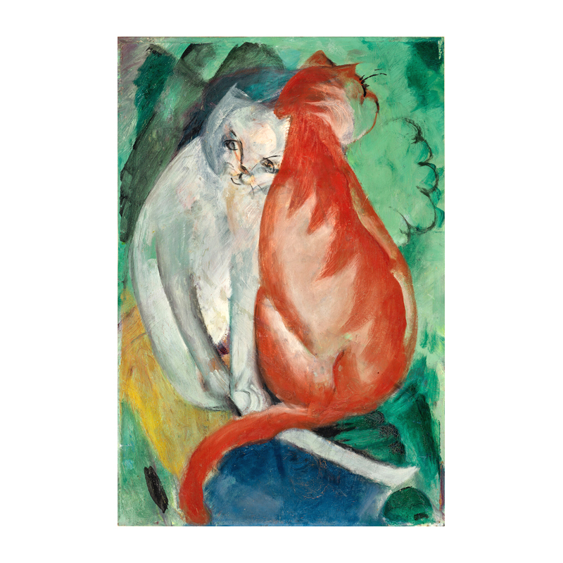 红色和白色的猫马尔克油画Franz Marc现代动物手绘装饰画书房挂画图片