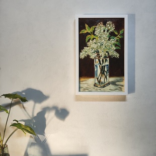 世界名画复制品EdouardManet马奈静物油画水晶花瓶白色丁香花手绘