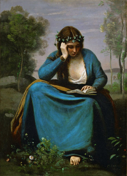 柯罗油画作品带花冠的读者维吉尔的缪斯手工临摹复制品手绘