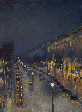 毕沙罗Pissarro油画巴黎街景欧式画夜晚的蒙马特大街手绘复制玄关