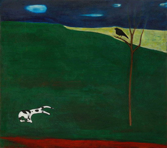 新中式装饰画客厅挂画常玉油画猫与乌鸦手工临摹复制品动物手绘