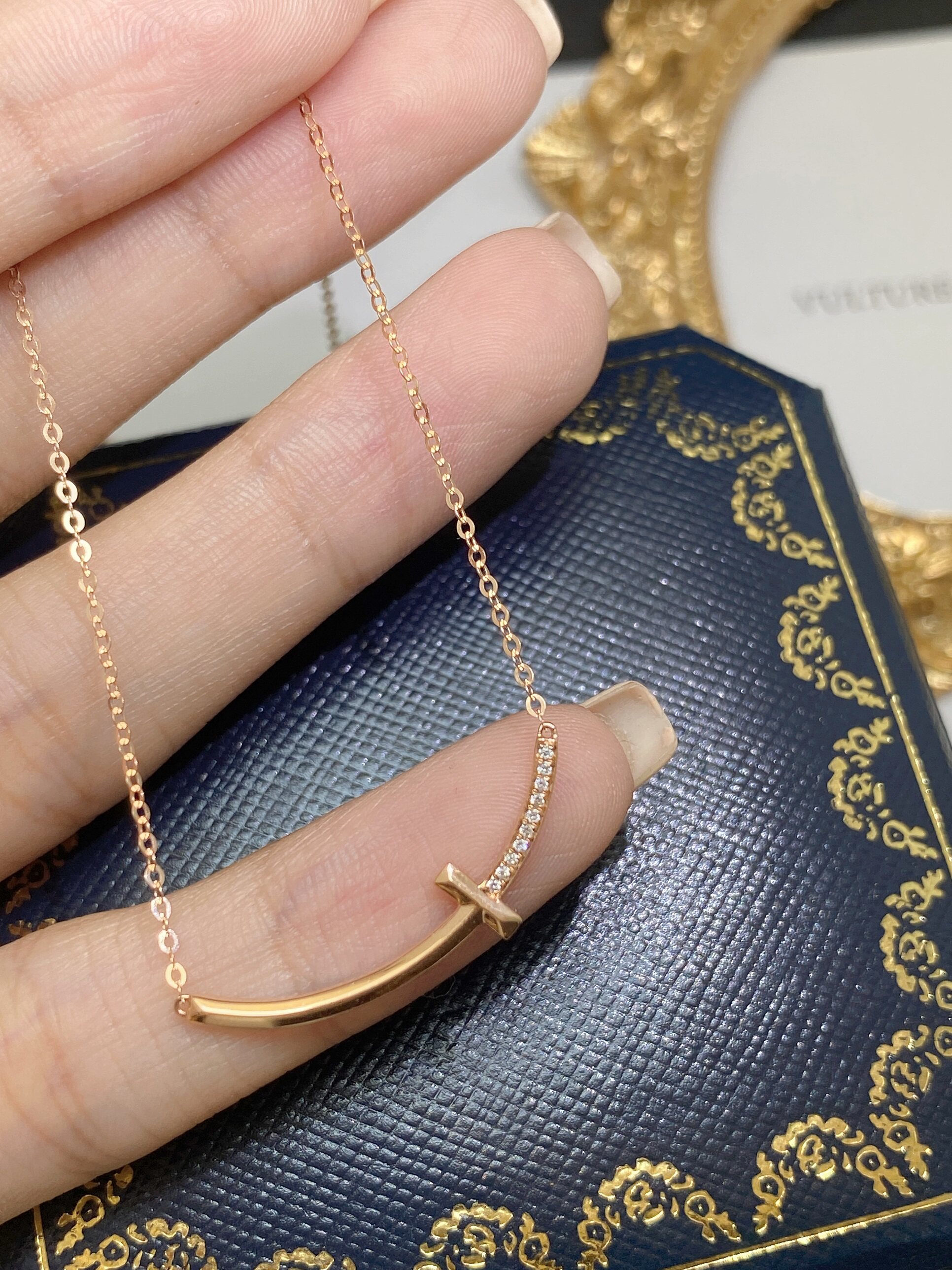 18k玫瑰金白金t家钻石项链t1微笑钻石项链锁骨链满钻微笑项链锁骨