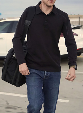 男tad加厚美利奴羊毛翻领长袖t恤户外休闲衣商务Polo美丽诺速干衣