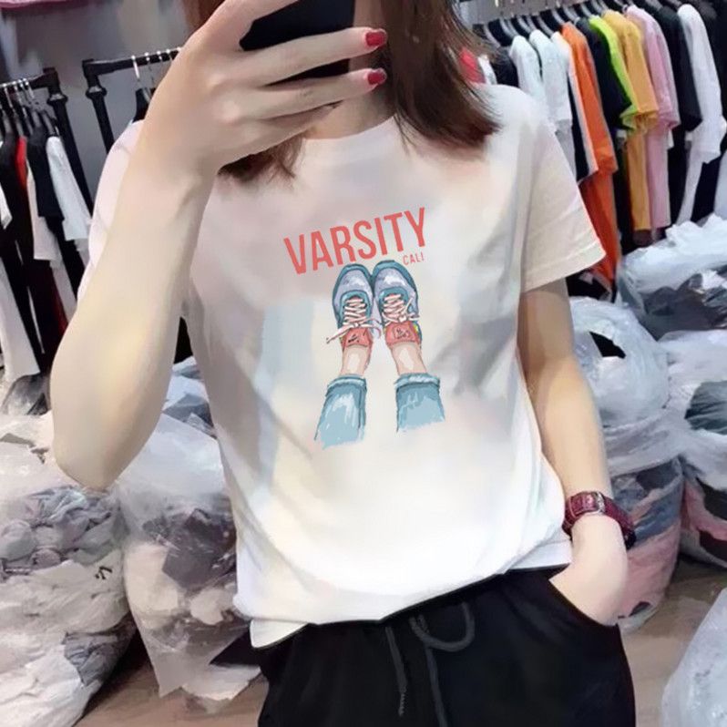 韩国潮牌鞋子印花白色纯棉短袖T恤女装圆领2020夏季新款宽松上衣在类目 女装/女士精品, T恤中 - 来自Buy2taobao.com提供专业的淘宝代购服务