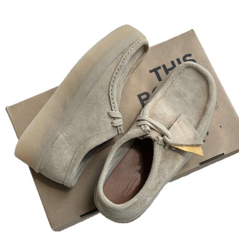 经典复古牛反绒真皮方头休闲厚底增高袋鼠鞋生胶底老钱风男女同款