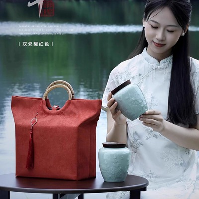 国风复古风高档竹提手布袋茶叶包装礼盒福鼎白茶普洱茶通用空礼盒