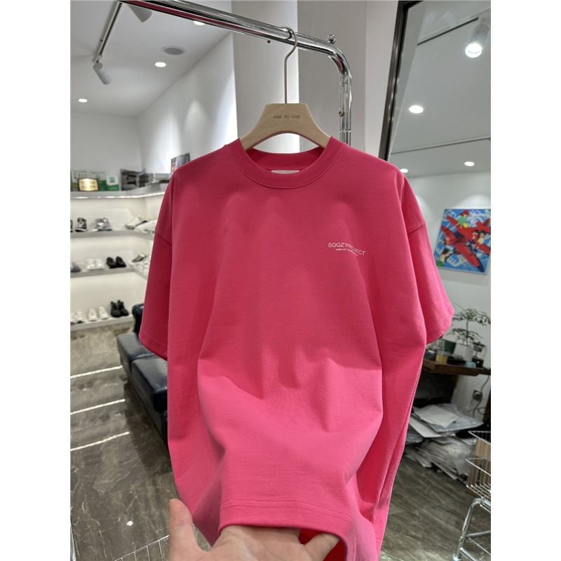 品牌清仓玫红色字母印花短