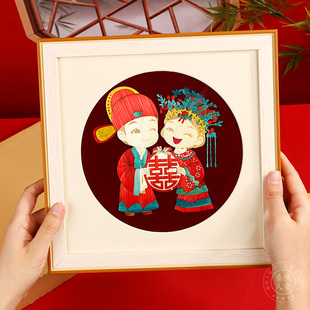 中国风国潮婚庆礼品喜结连理麦秆画结婚礼品桌面摆件布置婚房装饰