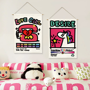 涂鸦挂画布艺装饰画背景布墙壁装饰电表箱遮挡卧室床头挂布