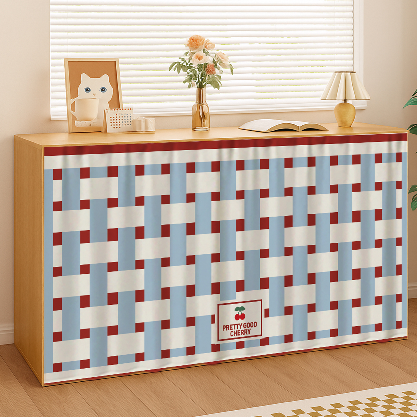 小清新柜子遮挡帘杂物防尘帘橱柜拉帘粘贴轨道遮丑帘书柜布帘短帘