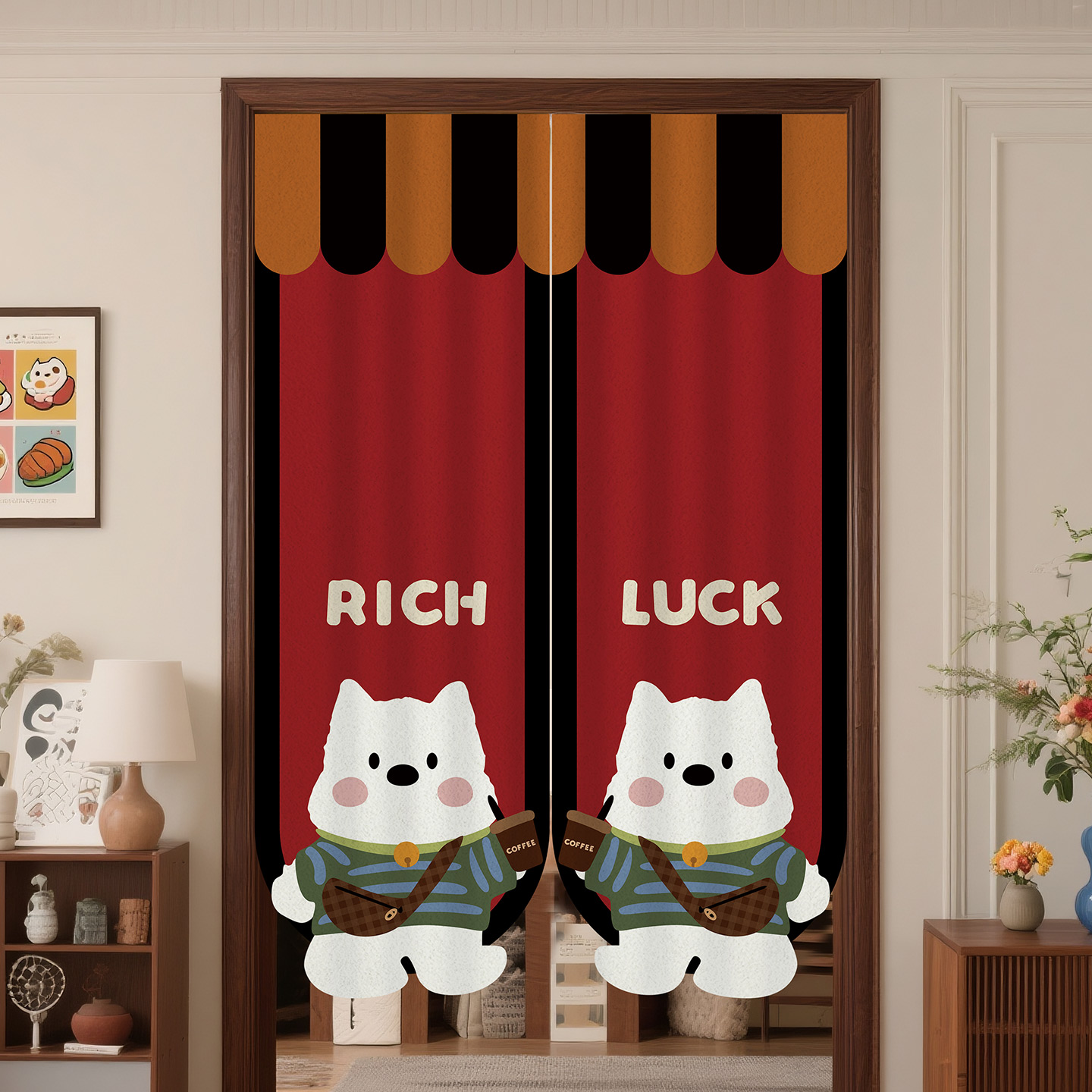 复古美式门帘隔断帘儿童房半帘卧室遮挡帘厨房卫生间魔术贴布帘子