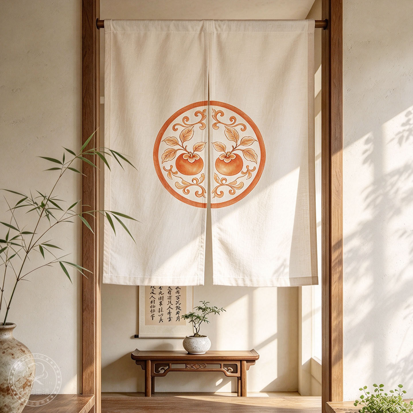 新中式厨房门帘餐厅布帘卧室隔断帘遮挡帘新年喜庆粗麻半帘免打孔