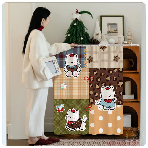 柜子遮挡帘拼布风书柜防尘帘橱柜遮丑帘开放衣柜拉帘滑轨布帘子