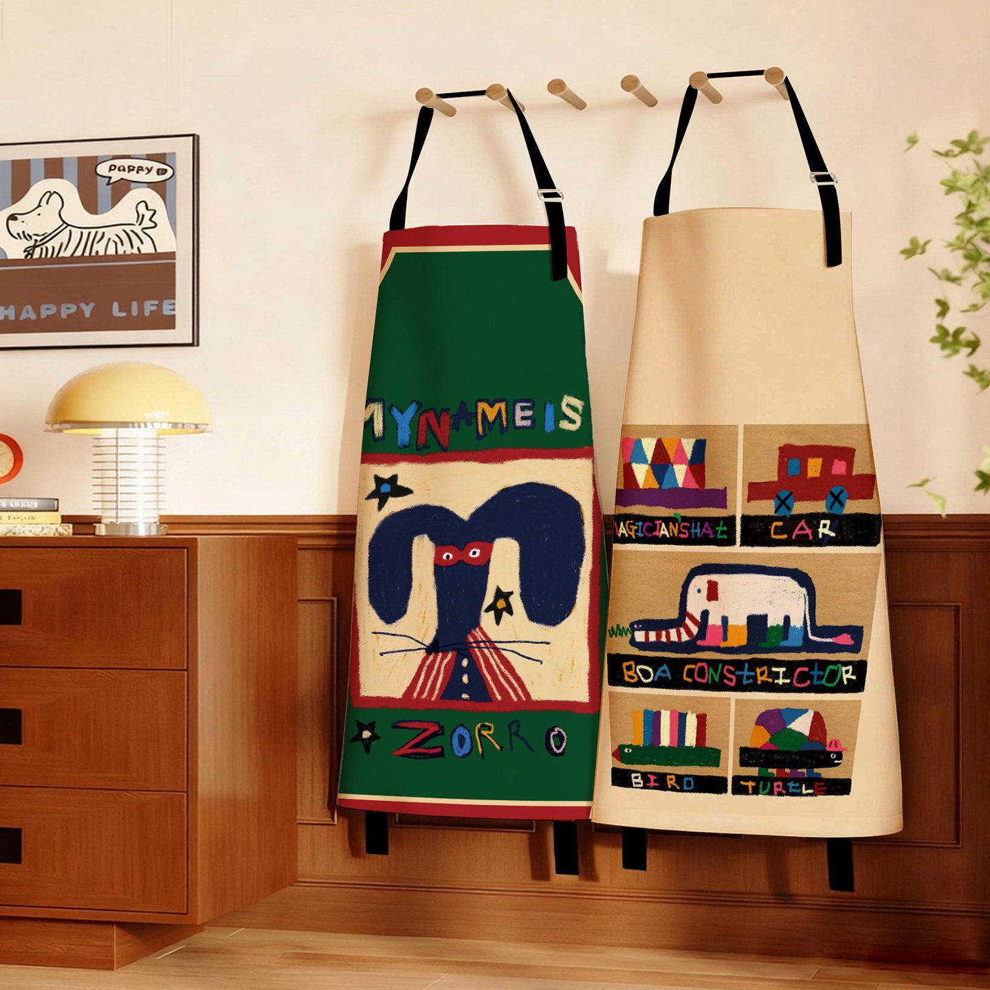 手绘个性围裙家用厨房防水男女儿童画室围兜工作家务做饭围腰,家庭/个人清洁工具,围裙,淘宝优惠券,粉丝福利购,淘宝优惠卷