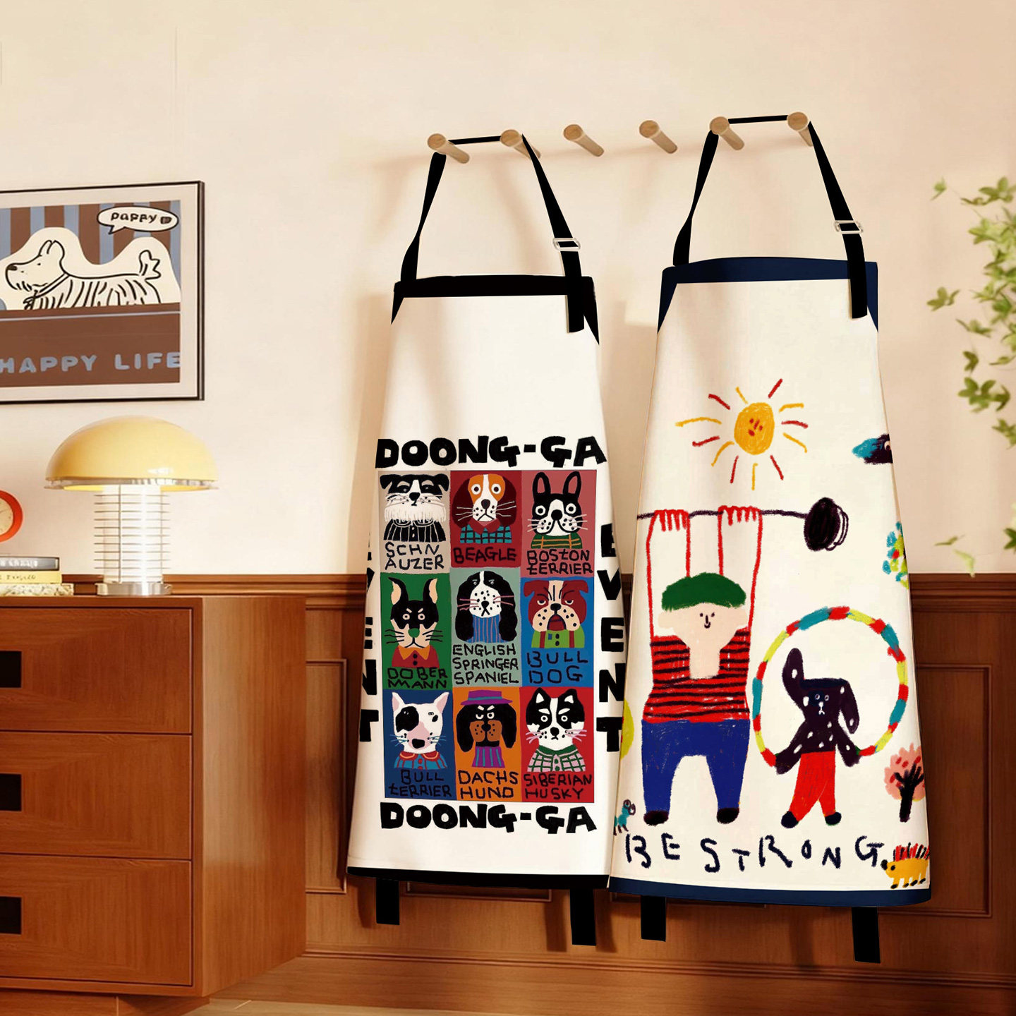 手绘个性围裙家用厨房防水男女儿童画室围兜工作家务做饭围腰,家庭/个人清洁工具,围裙,淘宝优惠券,粉丝福利购,淘宝优惠卷
