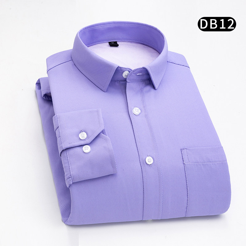 冬季男士保暖白衬衫修身工装商务职业正装棉纯色长袖加绒加厚衬衣