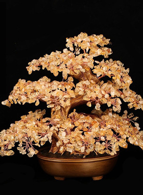 天然黄水晶发财树招财摆件