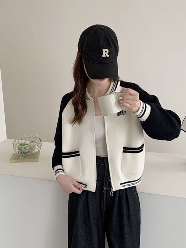 2025秋冬新款韩版宽松显瘦棒球服外套女百搭休闲夹克双面呢上衣