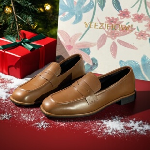 女浅口粗跟单鞋 2026新款 清仓英伦风真皮布洛克鞋 女鞋 1343 轻奢断码