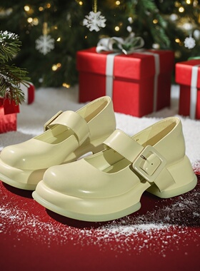 新款轻奢断码女鞋清仓英伦风厚底玛丽珍鞋方扣小皮鞋百搭鞋5210