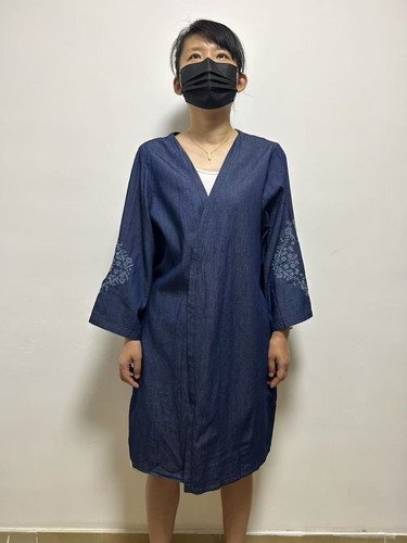 日单女士全棉水洗牛仔刺绣中长款长袖开衫外搭纯色百搭无锁定休闲