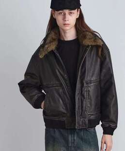 日单贵牌TAKEO KIKUCHI tk水洗做旧人造皮革夹棉保暖夹克外套男女