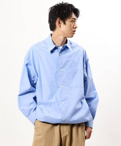 日单潮牌freaks store全棉丝光处理宽松廓形纺锤形长袖休闲衬衣