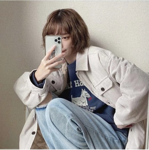 日单女士衬衣样式灯芯绒条绒面料绗缝内里夹棉薄棉服