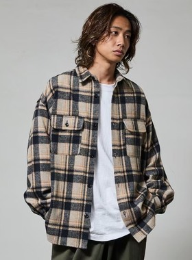 日单潮牌freaks store宽松版加厚法兰绒格纹衬衣仿羊绒质感男女